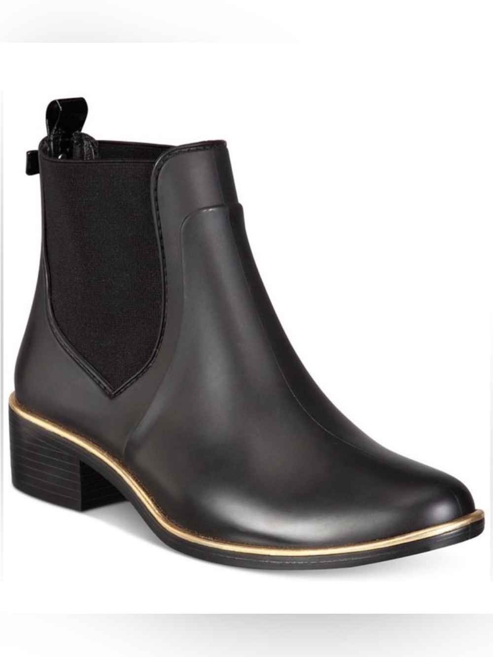 KATE SPADE SOLSTICE ANKLE RAIN BOOTS BLACK WITH GOLD DETAIL SIZE 6 NWOT
